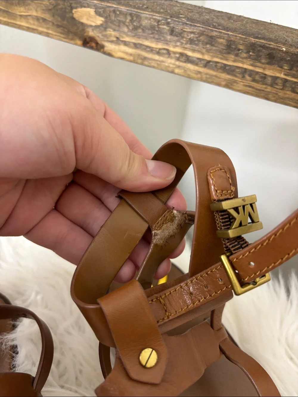 Michael Kors Tan Brown Leather Ankle-Strap Thong Sandals Size 7